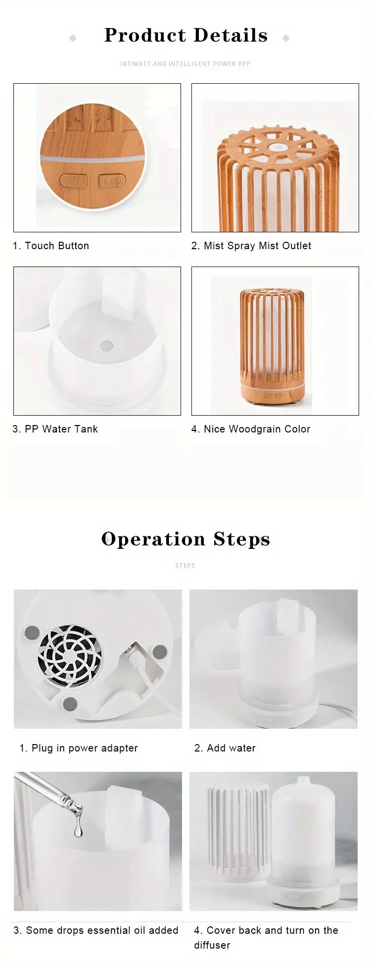 Air Humidifier Aromatherapy Machine Bird Cage Ultrasonic USB Humidifier, Essential Oil Diffuser With Colorful Night Lights