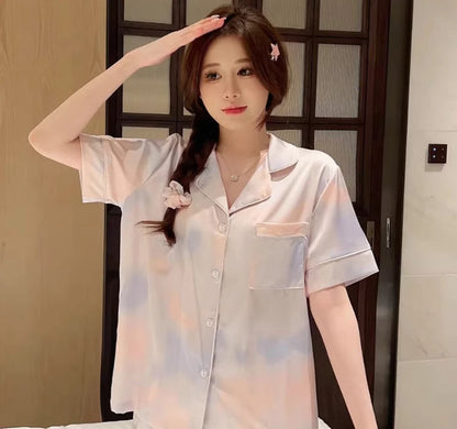 Korean Simple Sweet Ins Aesthetics Print Women's Pajamas Y2k Harajuku Colorful Trendy Sleepwear 2024 New Summer Fashion Homewear