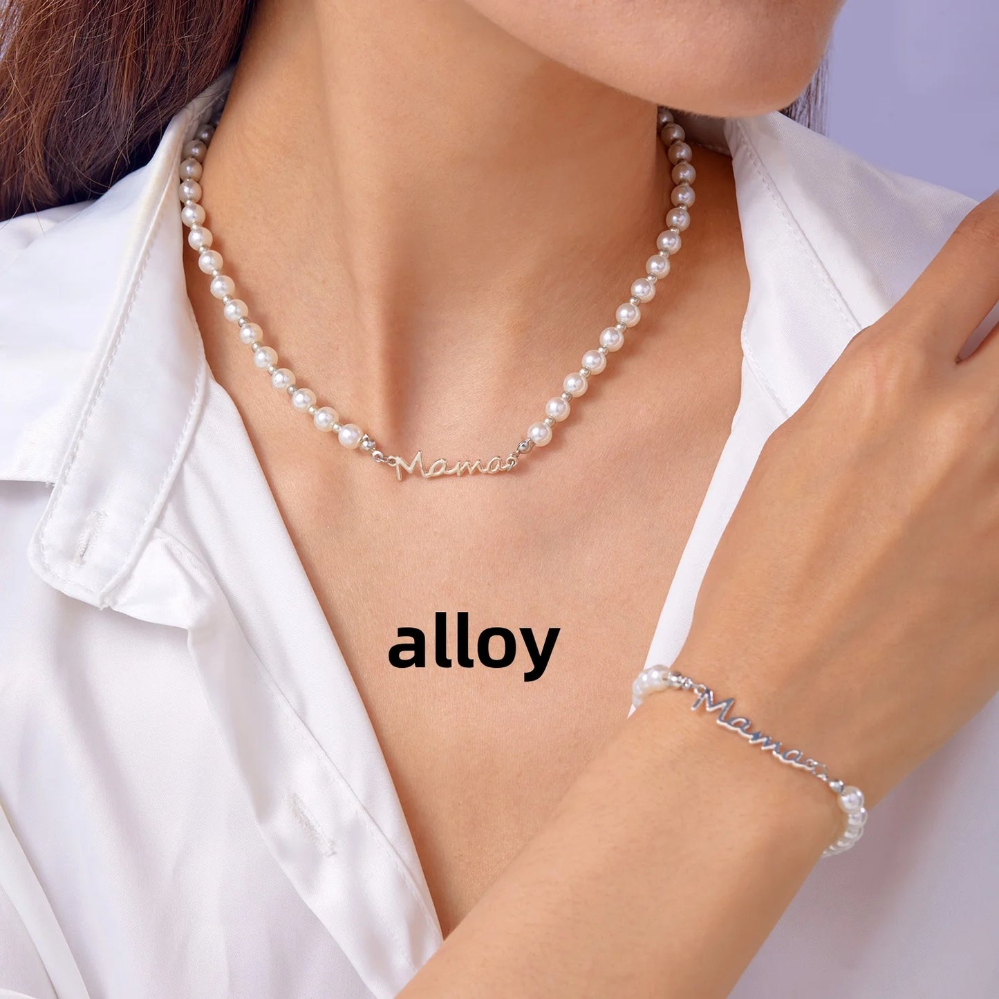 Imitation Pearl Letter Mama Pendant Bracelets Fashion Charms Stainless Steel Chains Bracelet for Women Jewelry Mother's Day Gift