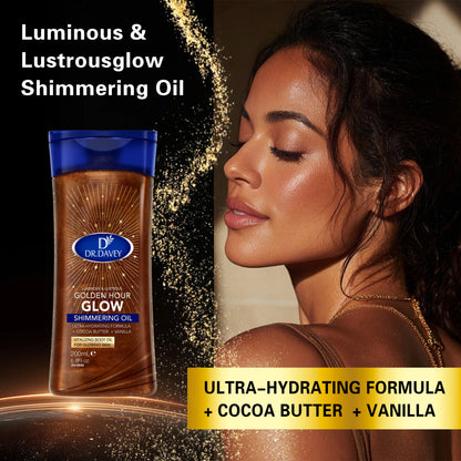DR.DAVEY Golden Hour Glow Shimmering Body Oil Cocoa Butter Vanilla USA Warehouse Ready Stock 200ml+200ml One Set