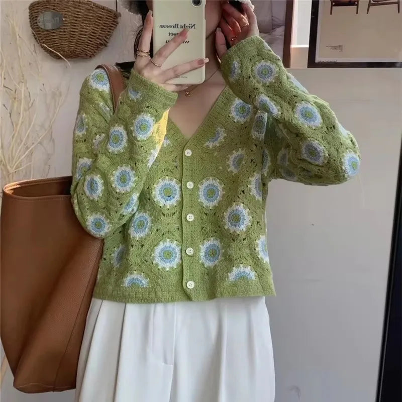 REALEFT Spring Summer Lace Crochet Women's Cardigan 2026 Single Breasted Bohemian Hollow Out Outwear Casual Korean Tops Female