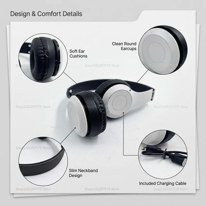 Wireless Bluetooth Headphones Head Mounted P47 Foldable Bass Sport Earphones Universal for Mobile Computer PC Gaming Running Gym