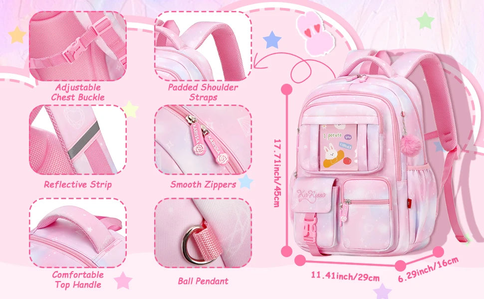 Kids Backpack for Girls - Middle School &amp; Elementary School - Kawaii Ita Backpack - Purple