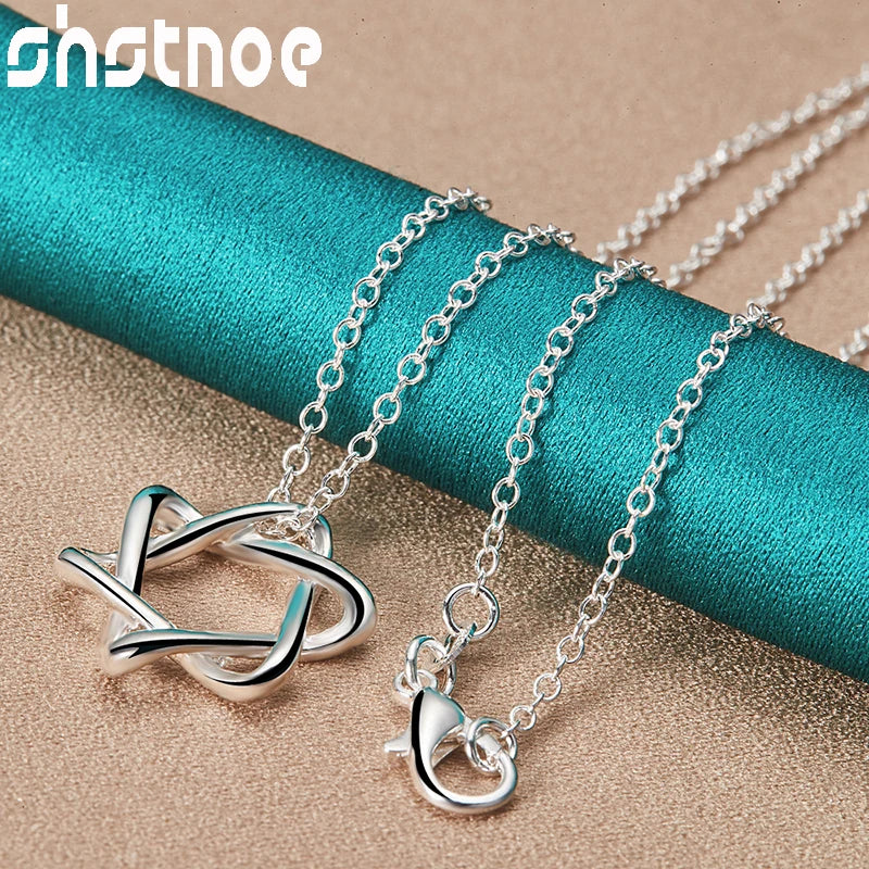 New 16-30 Inch O-Chain 925 Sterling Silver Hexagram Pendant Necklace For Women Bridal Wedding Accessories Birthday Charm Jewelry