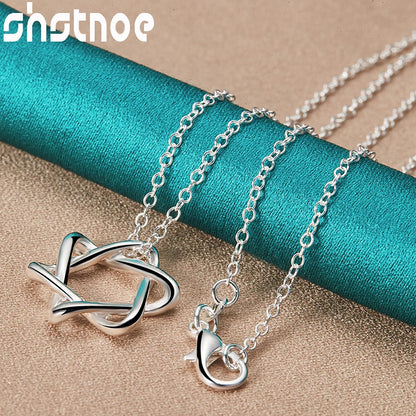 New 16-30 Inch O-Chain 925 Sterling Silver Hexagram Pendant Necklace For Women Bridal Wedding Accessories Birthday Charm Jewelry