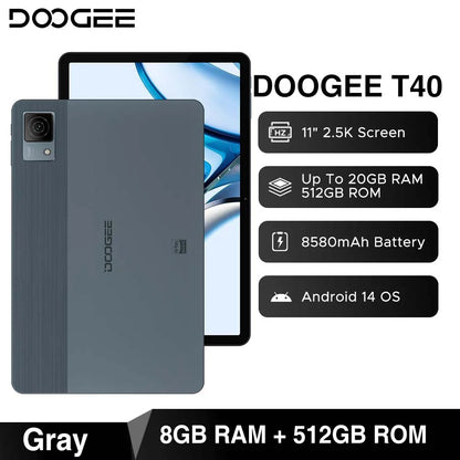 World Premiere DOOGEE T40 Tablet 11" IPS 2.5K Display 8GB 512GB Android 14 Helio G99 8580mAh 18W Charge Hi-Res Quad Speakers