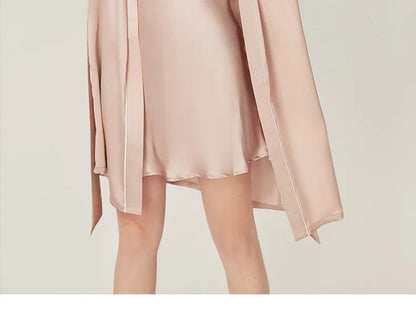 BirdTree, 100%Real Silk Simple Night-robe, Women V Neck Long Sleeve, Elegant Sexy Pajamas Robe, 2024 Summer Autumn New P469123QM