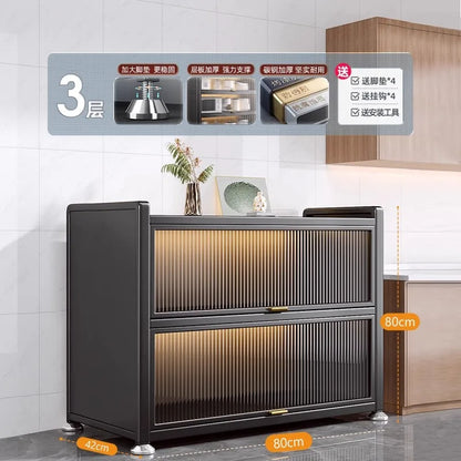 Sideboard Cabinet Locker Kitchen Shelf Floor Multi-Layer Home Living Room Microwave Oven with Door Storage Cabinet