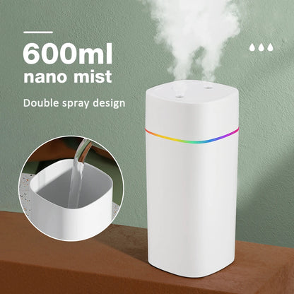 600ML Air Humidifier USB Charging Essential Oil Purifier Aroma Diffuser Aromatherapy Mist Maker Lights for Home Office Car
