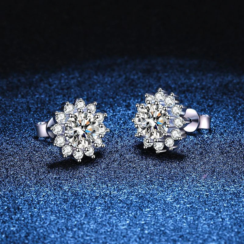 NeeTim 0.5ct 1ct 2ct 3ct Moissanite Jewelry Set 925 Silver with Gold Plated Flower Pendant Necklace Stud Earrings Sets for Women