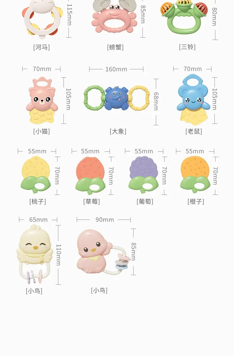 Baby Rattle 0-12 Months Newborn Soft Bell Teethers Hand Shaking Crib Mobile Ring Educational Toy For Children Set Gifts