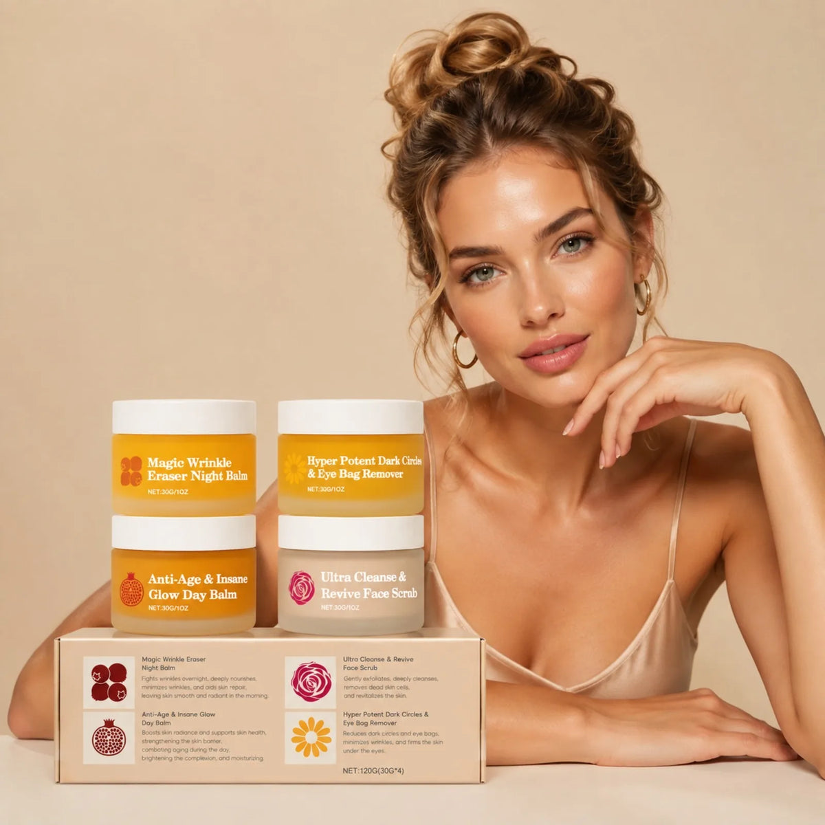 Complete Skincare Set With Day Night Eye Cream And Face Scrub
