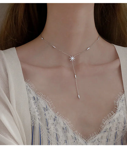 New 925 Sterling Silver Star Necklace Simple Personality Charm Long Choker Birthday Gift Women's Fine Jewelry