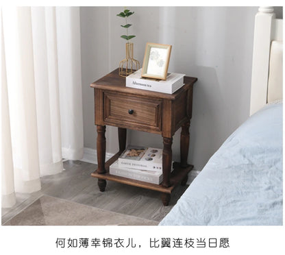 Solid Wood Nightstand Vintage French Distressed Bedside Table with Drawer for Bedroom Storage Cabinet Side Table