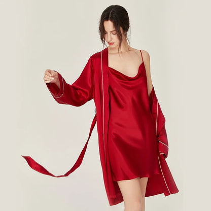 BirdTree, 100%Real Silk Simple Night-robe, Women V Neck Long Sleeve, Elegant Sexy Pajamas Robe, 2024 Summer Autumn New P469123QM