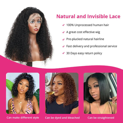 Deep Water Wave Human Hair Wig For Women Raw Indian Hair 13X4 Hd Transparent Lace Frontal Wig 16 18Inch Natural Color 250%