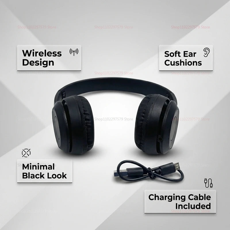 Wireless Bluetooth Headphones Head Mounted P47 Foldable Bass Sport Earphones Universal for Mobile Computer PC Gaming Running Gym