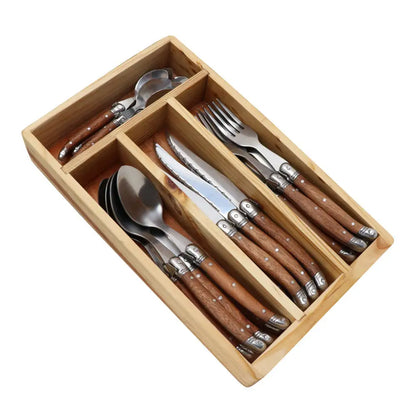24pcs Laguiole Cutlery set Luxury Rose Wood Handle Dinnerware Stainless steel Tableware 6 Steak Knife 6 Fork 6 Spoon 6 Teaspoon