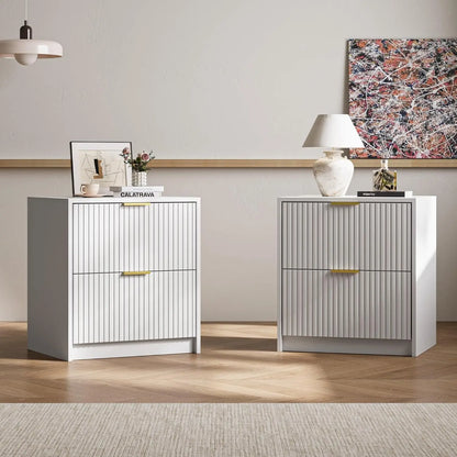 3-Piece Dresser Bedroom Set, 9 Drawer Dresser &amp; 2 Drawer Nightstands with Gold Handles, Fluted Wood Chest of, Customized