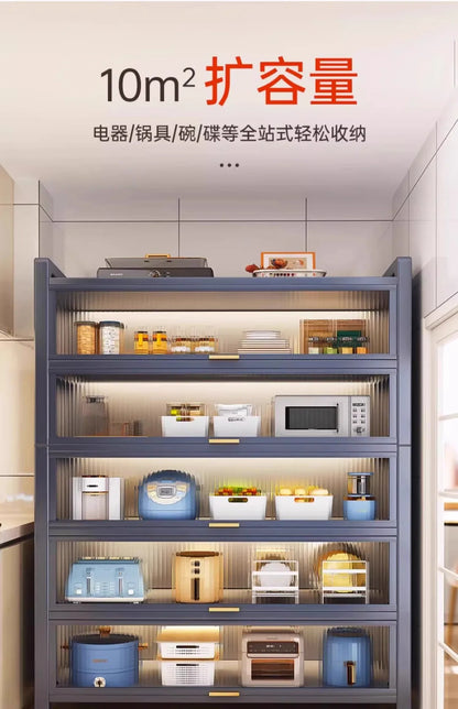 Sideboard Cabinet Locker Kitchen Shelf Floor Multi-Layer Home Living Room Microwave Oven with Door Storage Cabinet