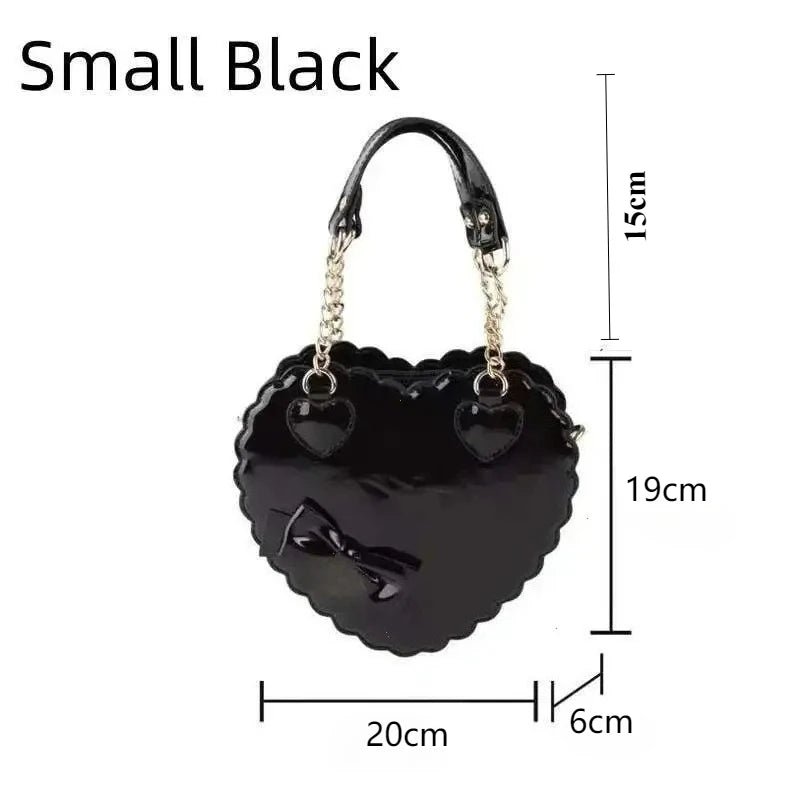 PU Heart Lolita Handbags Girls Bowknots Decor Japanese Shoulder Bags Two Sized Kawaii Shell Purses Cute Pink Messenger Bag Gifts