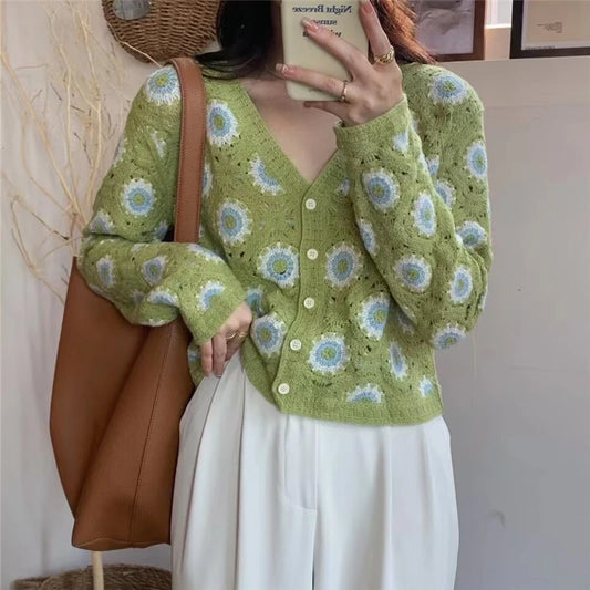 REALEFT Spring Summer Lace Crochet Women's Cardigan 2026 Single Breasted Bohemian Hollow Out Outwear Casual Korean Tops Female