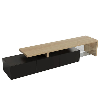 Rosahqnda TV Cabinet for Living Room,TV Lowboard with LED,Sideboard,2 Glass Partition,3 Drawers,White/Black High Gloss