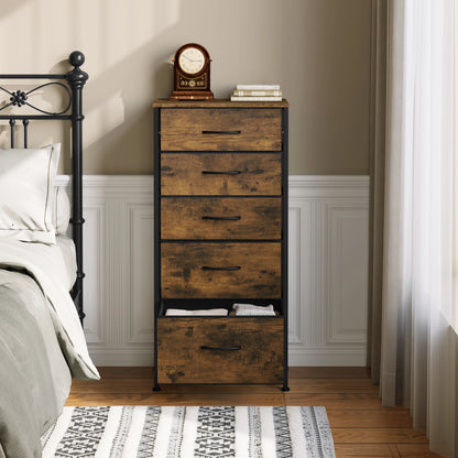 WOLTU Rustic Brown Dresser Storage Unit Chiffonier with 5 Fabric Drawers Wardrobe Living Room Cabinet
