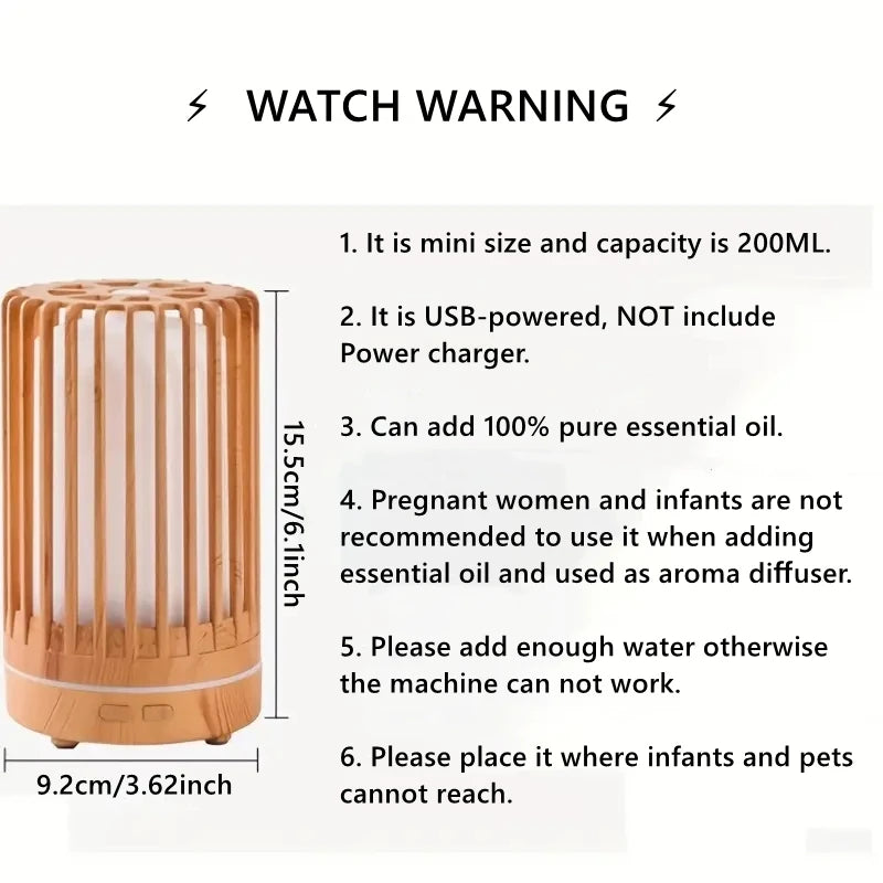Air Humidifier Aromatherapy Machine Bird Cage Ultrasonic USB Humidifier, Essential Oil Diffuser With Colorful Night Lights