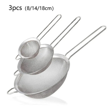 Stainless Steel Sieve Mesh Filter Slotted Spoon Kitchen Essential 3 Pack Fine Food Strainer with Long Handle for Cooking