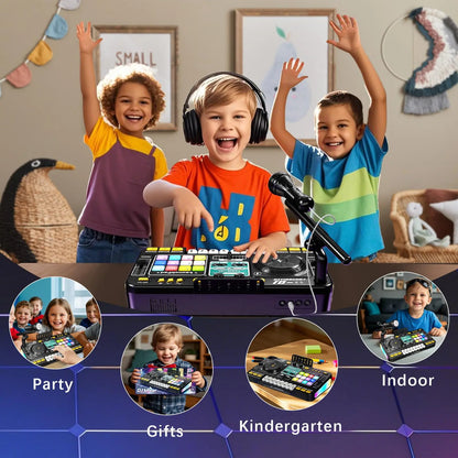 Kid DJ Mixer with Microphone Electronic Piano Keyboard Bluetooth DJ Turntable Controller Musical Instrument Kid Birthday Gift