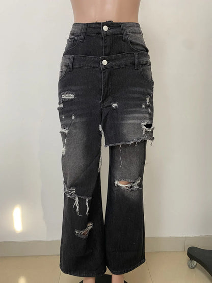 Streetwear Wide Leg Jeans Cargo Pants Sexy Women High Waist Elegant High Street Denim Loose Trousers