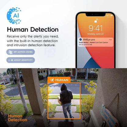 4MP Outdoor Security Wifi Camera AI 95ft NightColor Human Detection Bullet IP Camera With Two-Way Audio H.265+ Support MicroSD