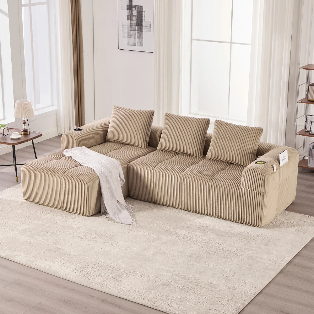 Compact Sofa Soft, Modular Sofa with Side Pocket and Beverage Holder, High Quality Comfort for Long Sitting, Incl. Pillows