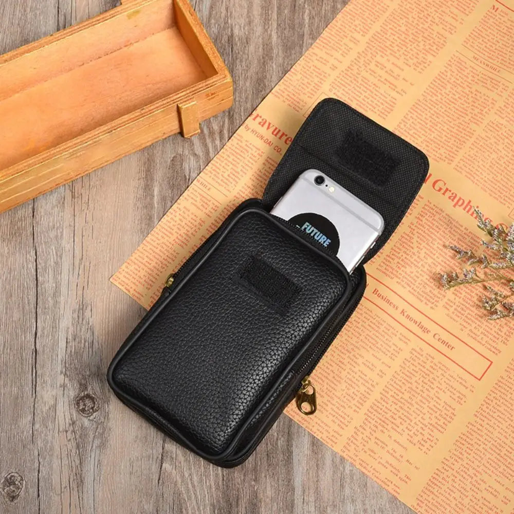 PU Leather Men Small Waist Bag Solid Color Bum Belt Pack Casual Fanny Business Waist Bag Men Travel Sports Belt Bum Phone Pouch