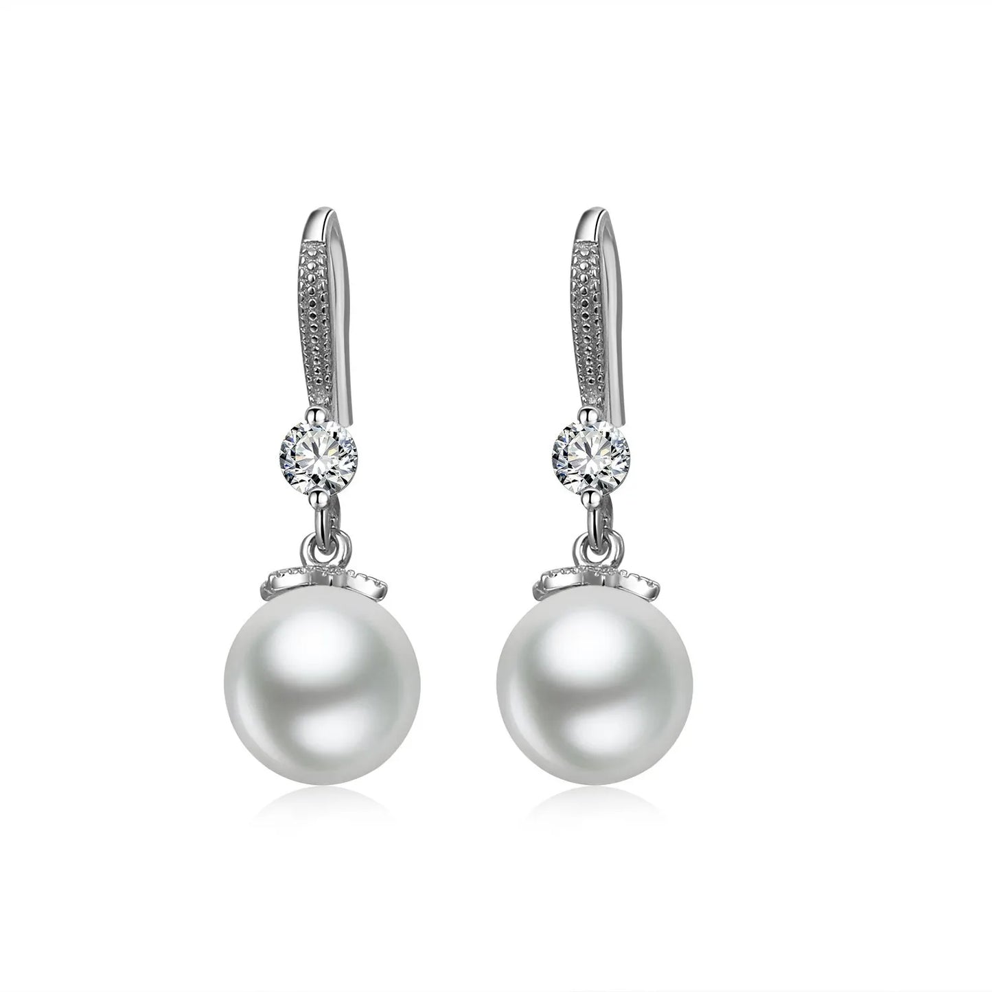 Exquisite Fashion 925 Sterling Silver Necklace Earrings Jewelry Set 10MM Pearl Accessories For Women Engagement Jewelry Gift