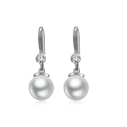 Exquisite Fashion 925 Sterling Silver Necklace Earrings Jewelry Set 10MM Pearl Accessories For Women Engagement Jewelry Gift