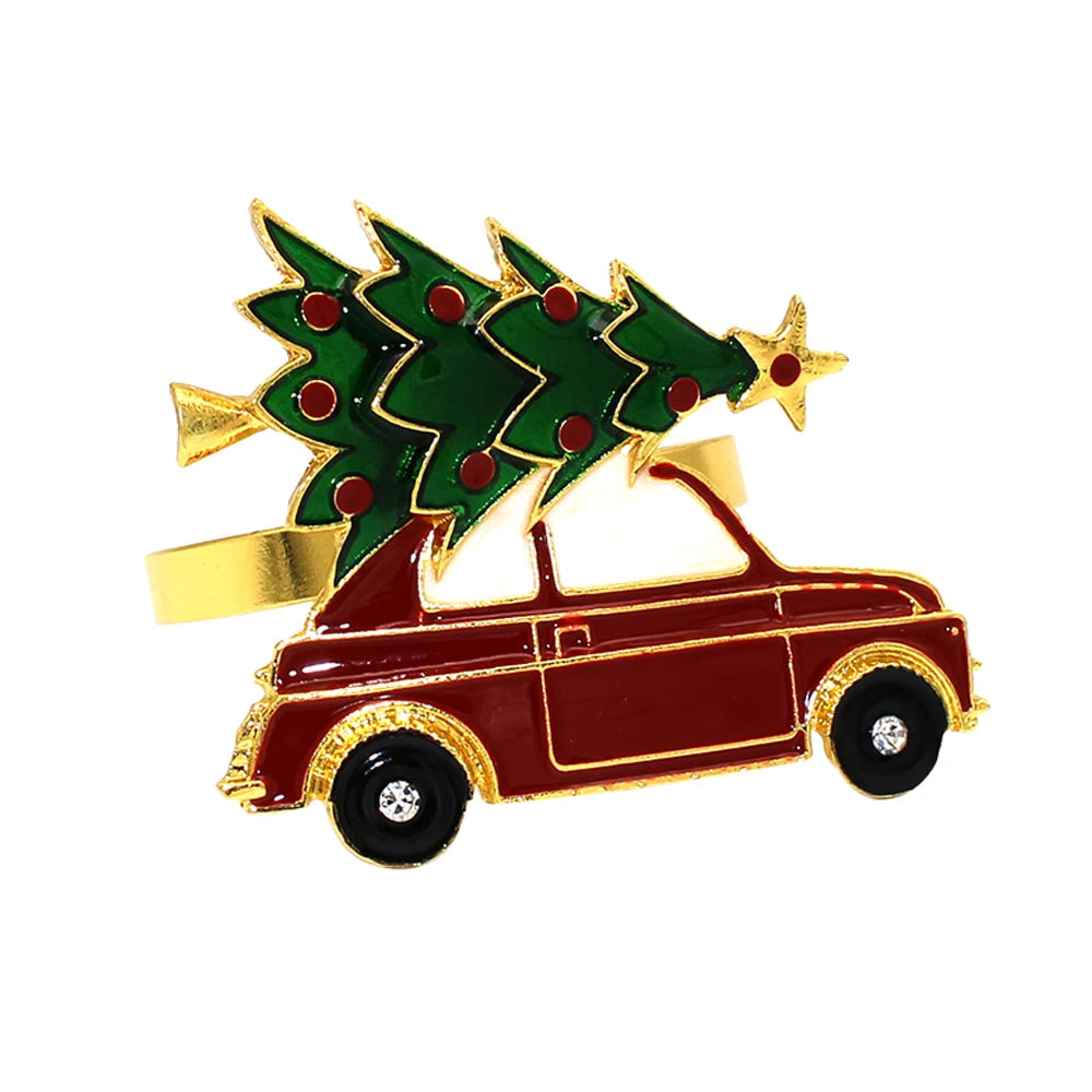 6Pcs Christmas Napkin Rings Gold Xmas Tree Deer Snowflake Hat Socks Napkin Buckles for Christmas Party Dinner Table Decorations