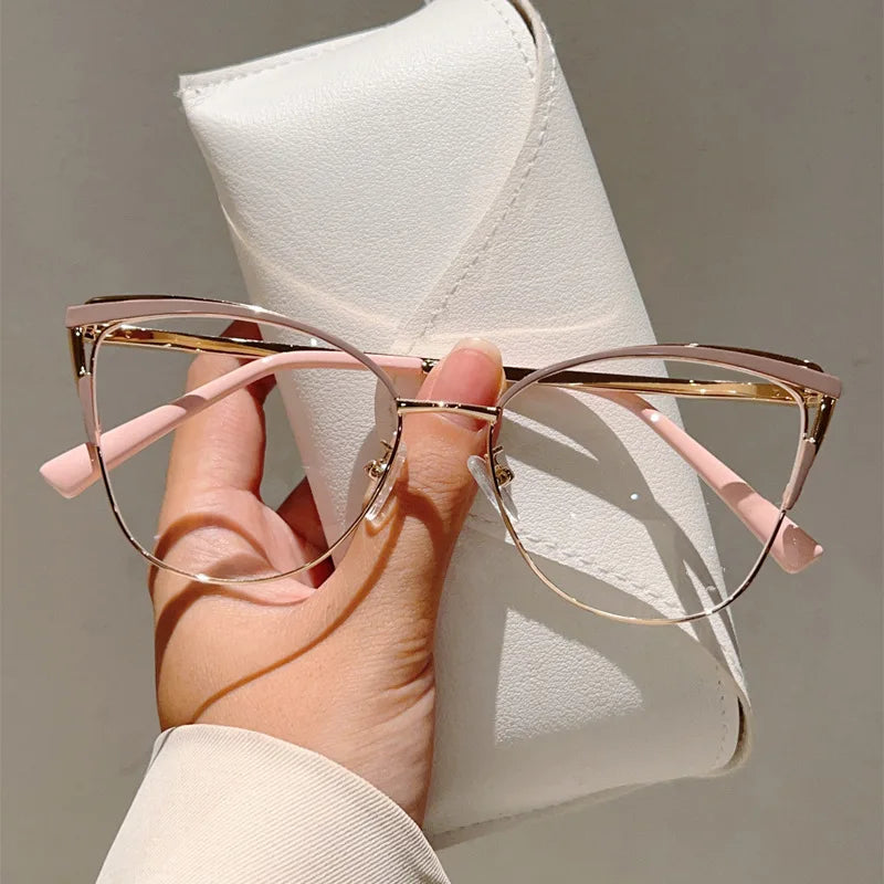 New Large Cat Eye Computer Glasses Metal Frame Women Men Anti Blue Light Round Blocking Optical Spectacle refined Eyeglasses