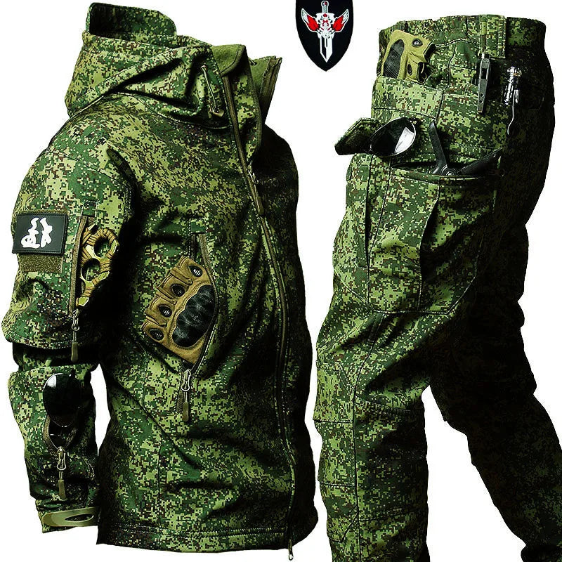 5XL 6XL Winter Waterproof Tactical Jackets Sets Men Outdoor Soft Shell Hiking Hunting Jacket Suit Fleece Cargo Pant Tracksuits