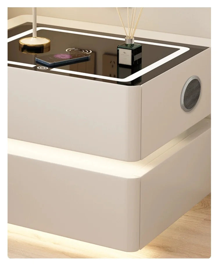Modern Style Solid Wood Bedside Table with Wireless Charging Smart 2 Drawers Bedroom Nightstands with Lock 40cm