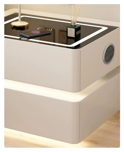 Modern Style Solid Wood Bedside Table with Wireless Charging Smart 2 Drawers Bedroom Nightstands with Lock 40cm