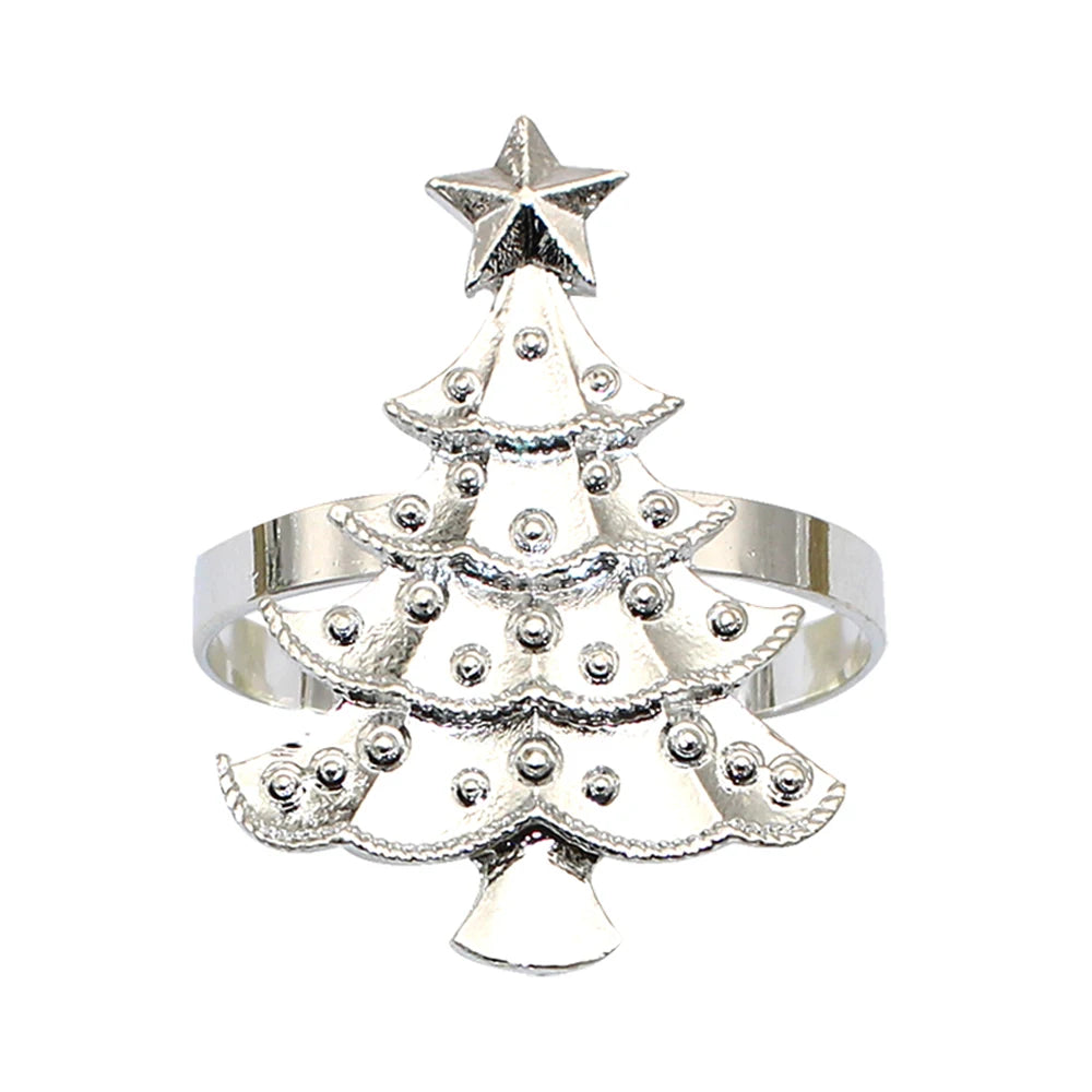 6Pcs Christmas Napkin Rings Gold Xmas Tree Deer Snowflake Hat Socks Napkin Buckles for Christmas Party Dinner Table Decorations