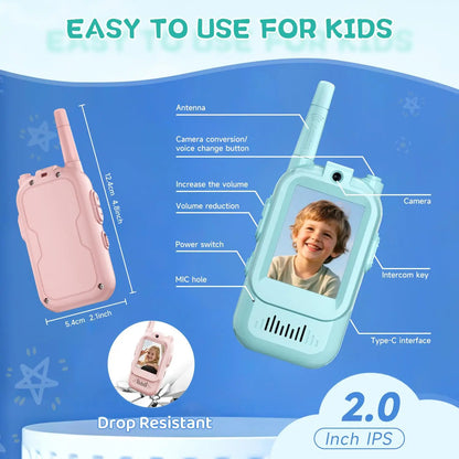 1Pair Kids Video Walkie Talkie Toy Rechargeable Interphone With HD Camera & Voice Changer Educational Interactive For Boy Girl