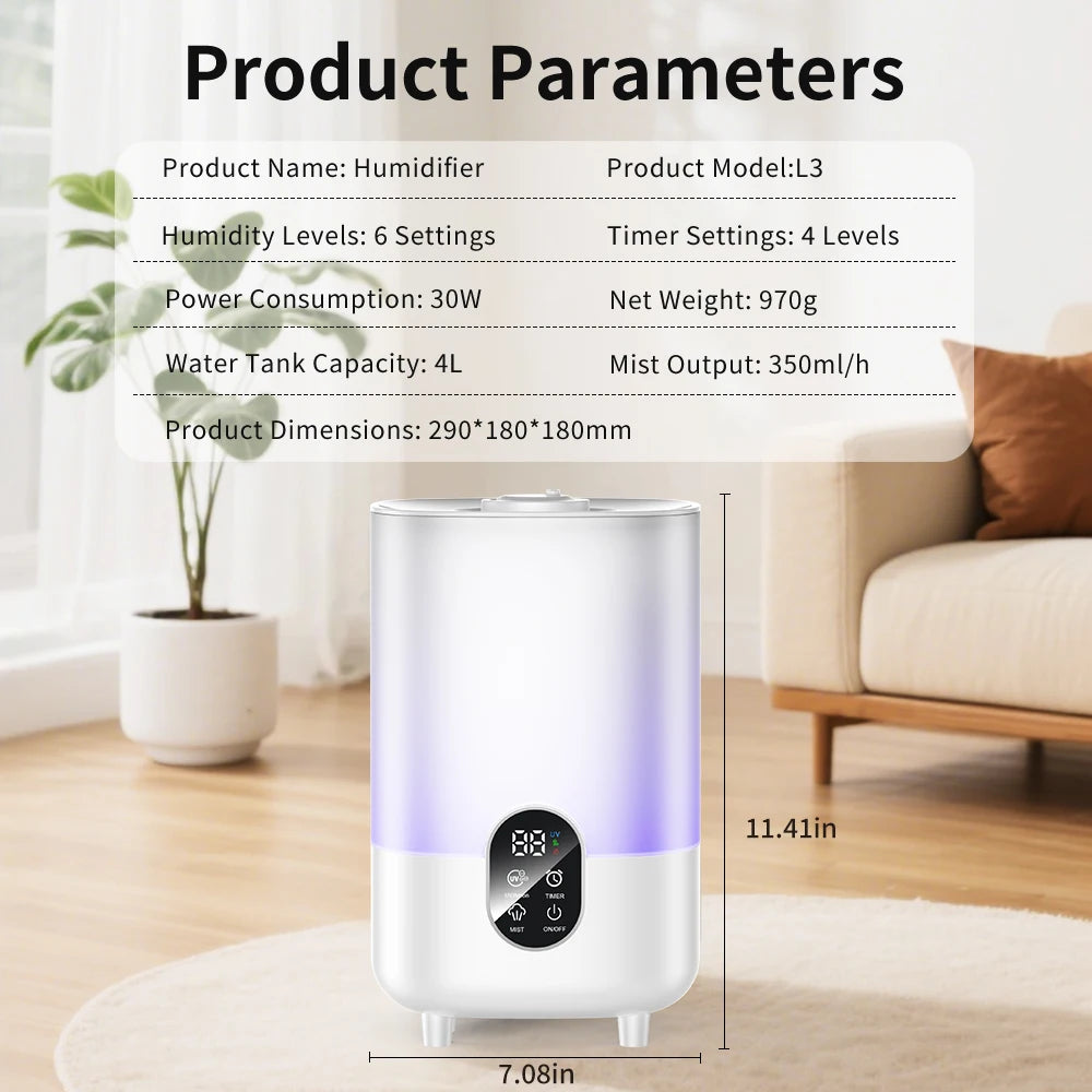 4L Air Humidifier Portable Small Aroma Diffuser 2 Spray Ports Large Capacity usb umidificador Home UV sterilization Humidifier