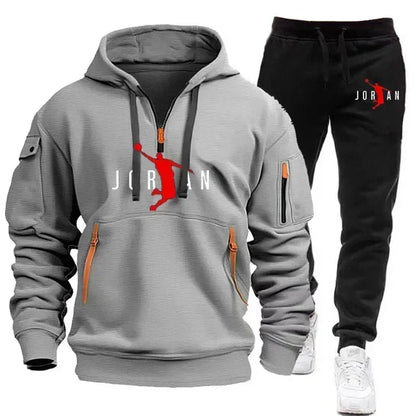 Men 2025 Autumn Winter Printed Blazer and Tracksuit Pants Set Casual Jogging Sportswear for Outdoor Activities and Street Fashio