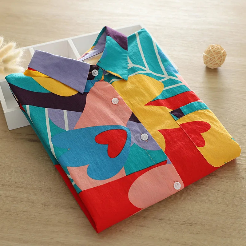 2026 Spring New Women Printed Shirts Long Sleeve Blouses Lazy Lady Tops Casual Female Clothes
