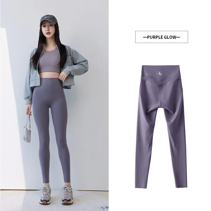 BIVIGAOS Spring New Double V 3D Curve Sharkskin Leggings Women High Waist Tight Slim Sports Fitness Push Up Leggings Yoga Pants