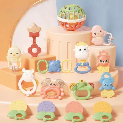 Baby Rattle 0-12 Months Newborn Soft Bell Teethers Hand Shaking Crib Mobile Ring Educational Toy For Children Set Gifts