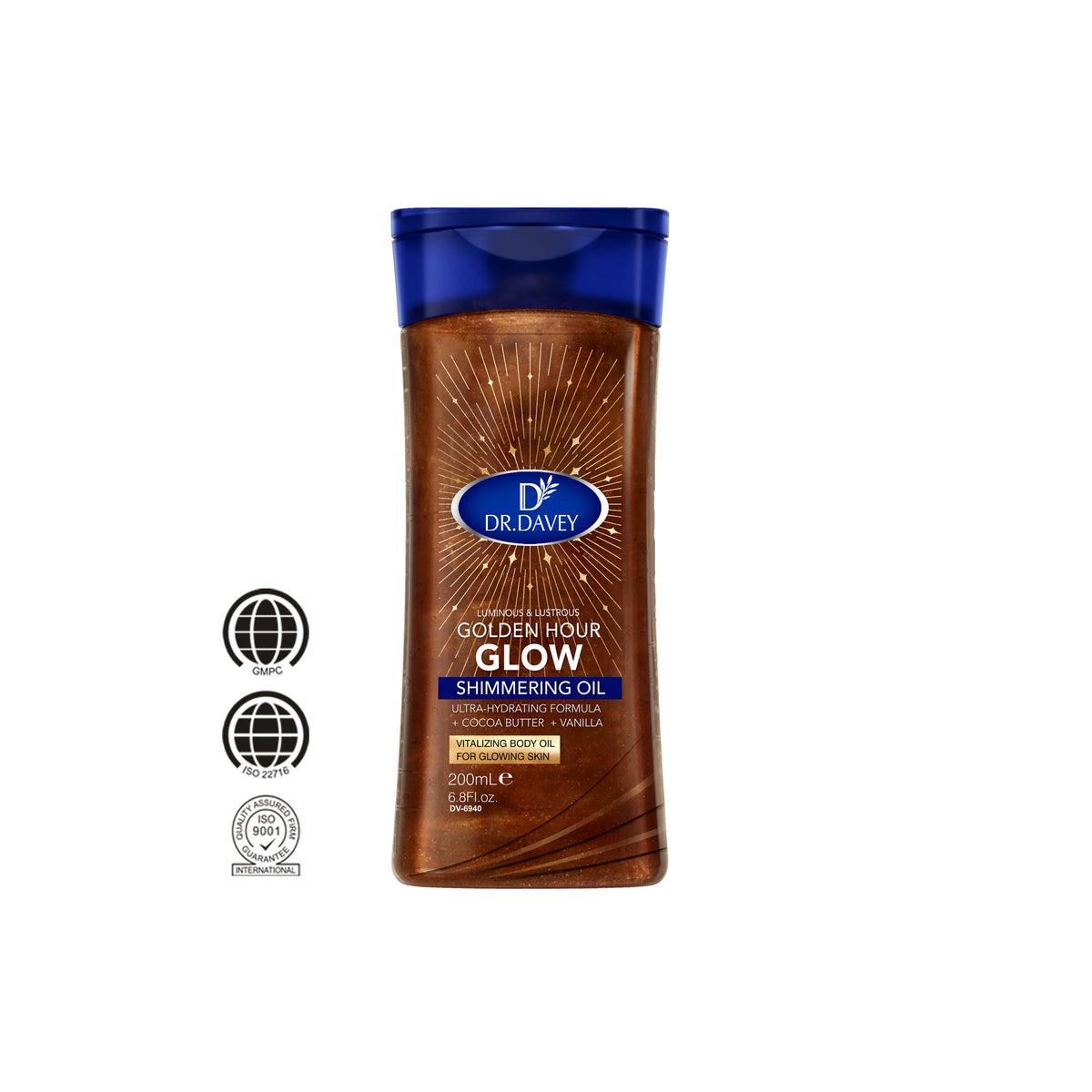 DR.DAVEY Golden Hour Glow Shimmering Body Oil Cocoa Butter Vanilla USA Warehouse Ready Stock 200ml+200ml One Set